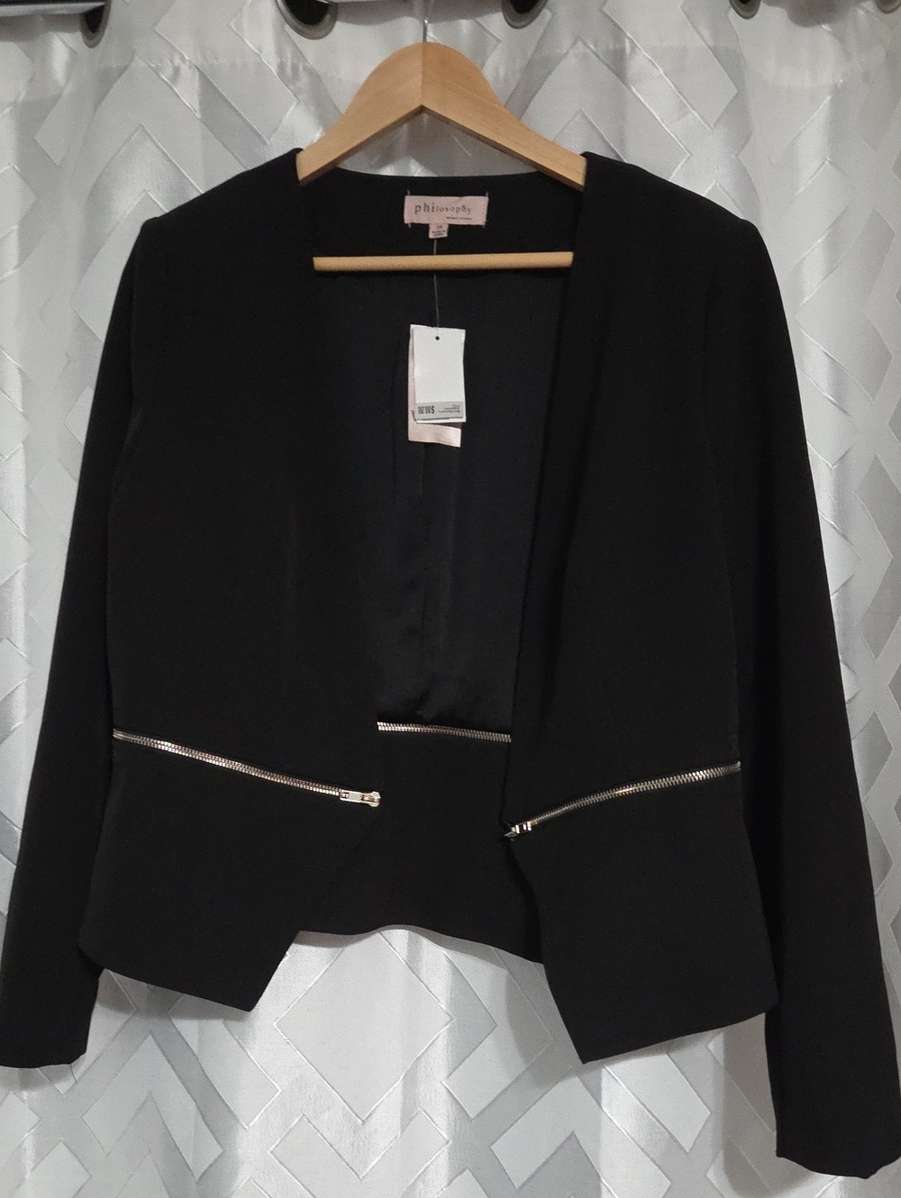 Philosophy Black Open Blazer with Gold Zippers